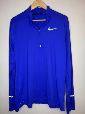 Nike Royal Blue Long-Sleeve Quarter-Zip Running Dri-Fit Top - Size Large
